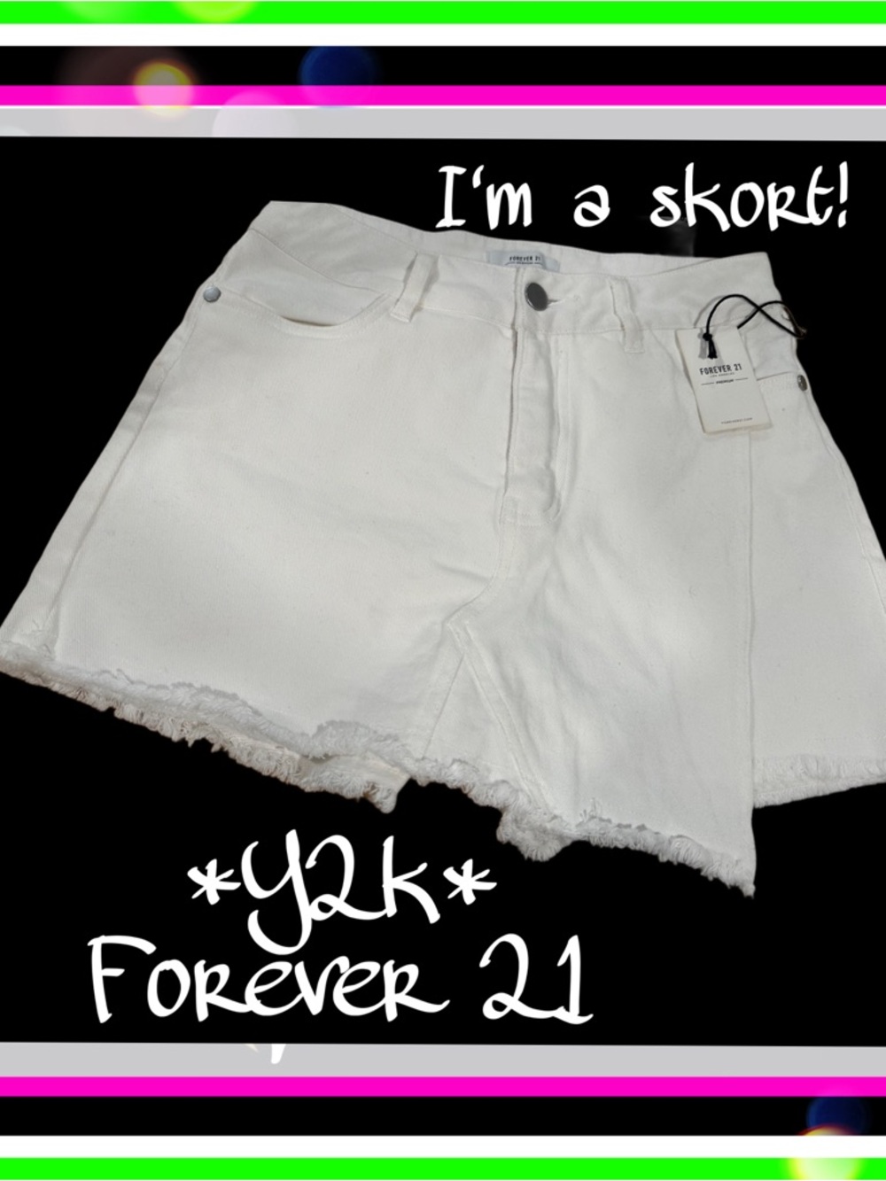 Sz S - Forever 21 White Denim Skort *Y2k*